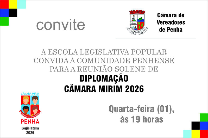 Vereadores Mirins de Penha serão diplomados em solenidade oficial no dia 1º de abril