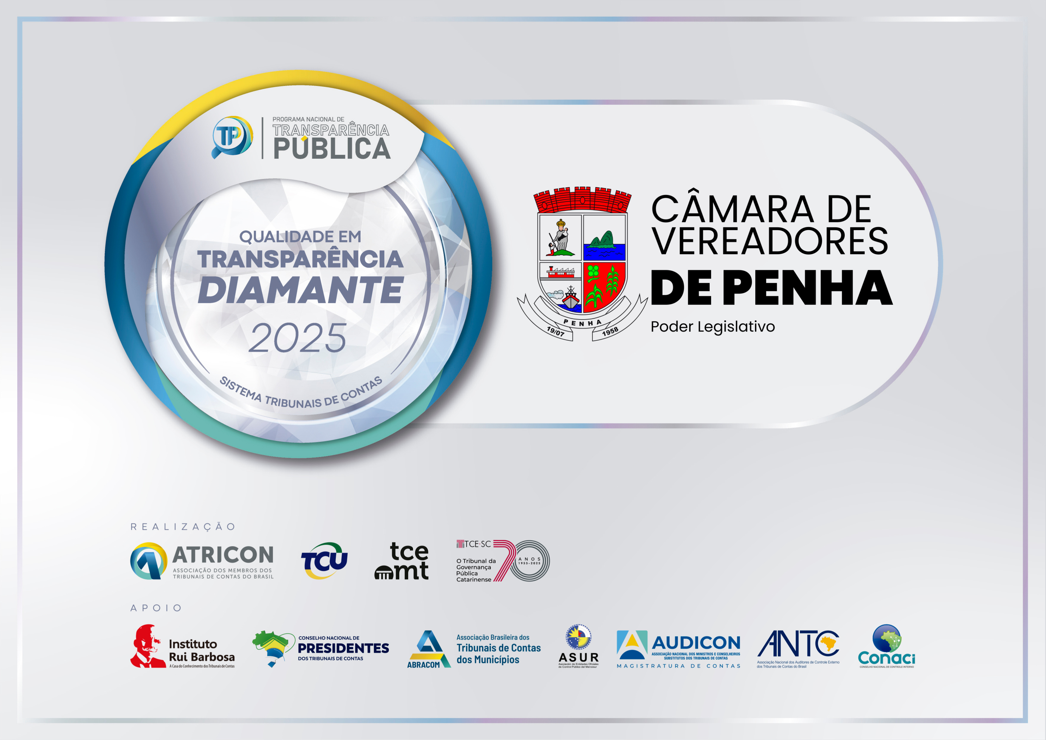 Câmara de Penha conquista Selo Diamante no Programa Nacional de Transparência Pública