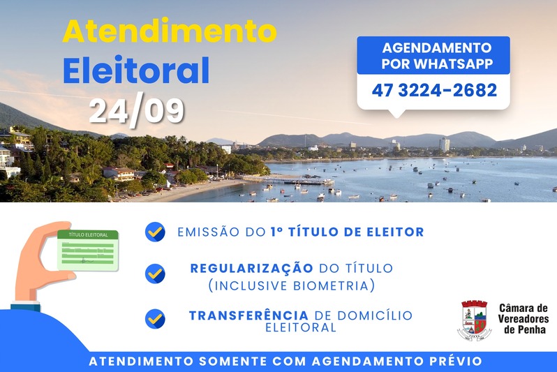 Câmara de Penha oferece atendimento exclusivo para regularização do título de eleitor Câmara de Penha oferece atendimento exclusivo para regularização do título de eleitor